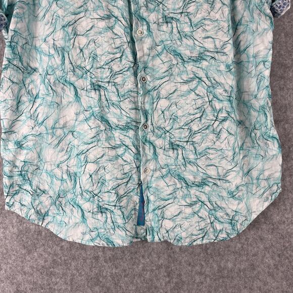 Robert Graham Linen Blend Shirt Mens XL Blue Flip Cuff Abstract Vibrant SS - Picture 3 of 16